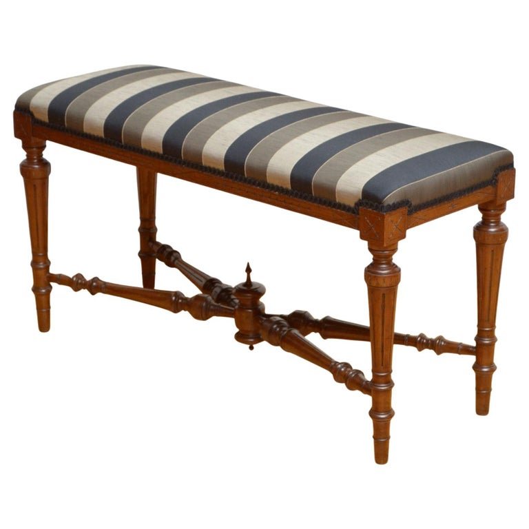 English Victorian Walnut Window Seat Duet Stool