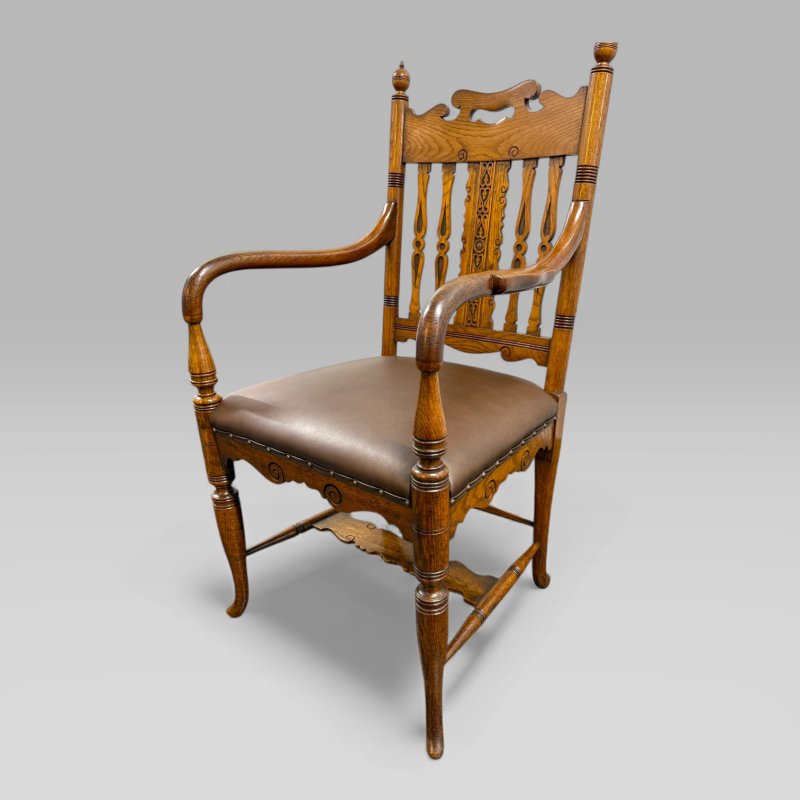 Gillows Victorian Carved Golden Oak Desk Chair attributed to Bruce James Talbert
