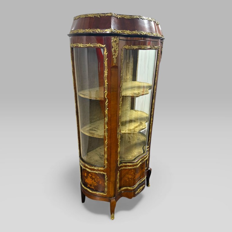 Antique French Louis XV Style Kingwood & Marquetry Vitrine Cabinet - Image 2
