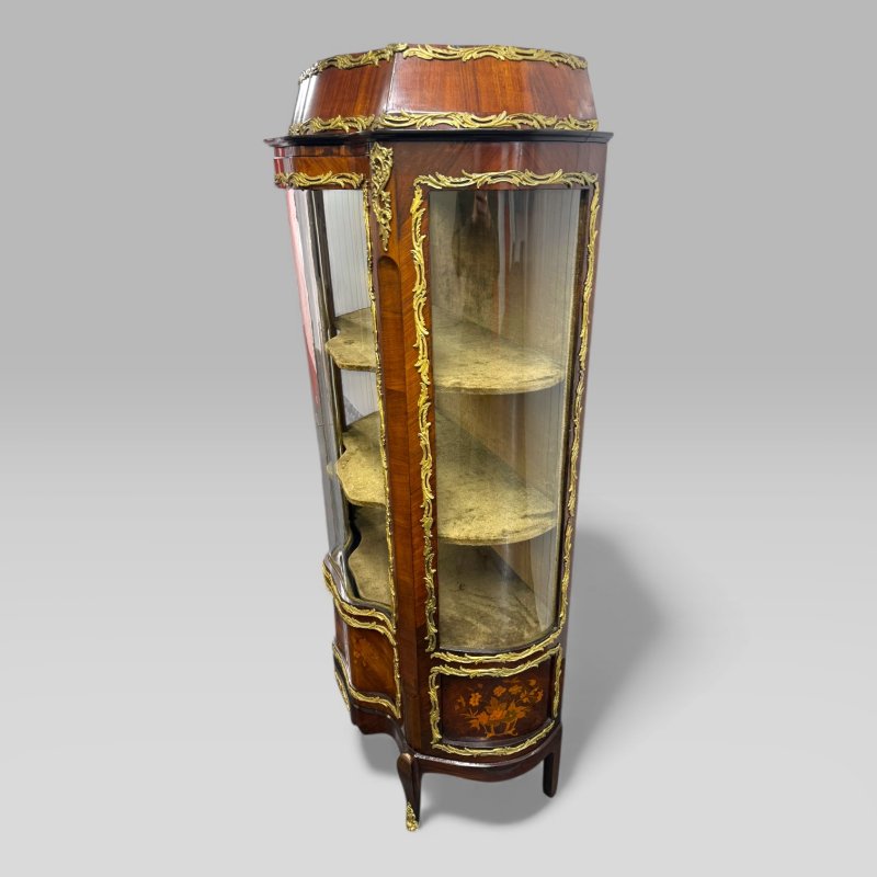 Antique French Louis XV Style Kingwood & Marquetry Vitrine Cabinet - Image 3
