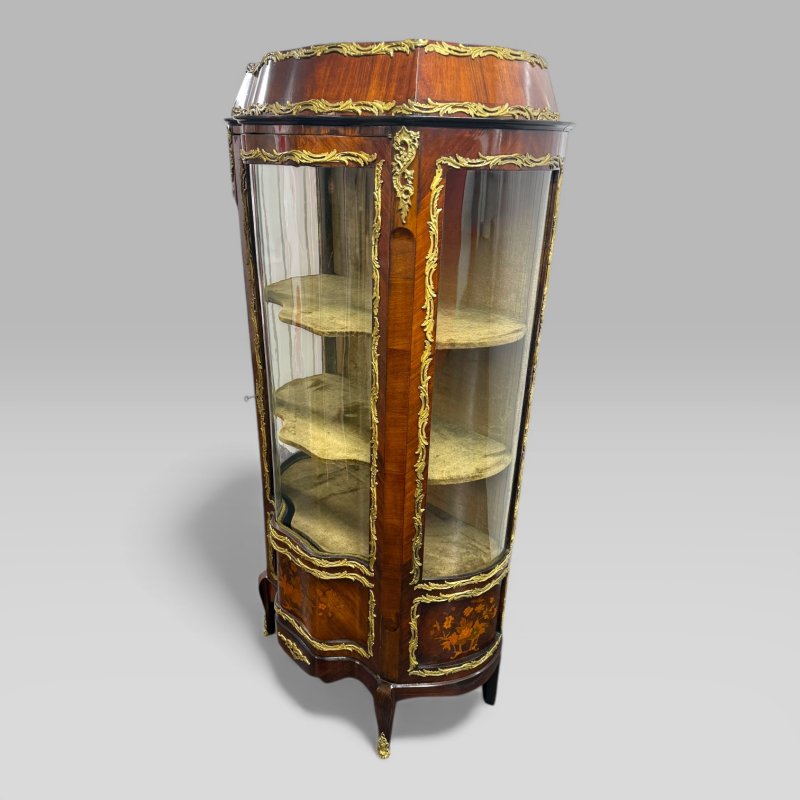 Antique French Louis XV Style Kingwood & Marquetry Vitrine Cabinet - Image 6