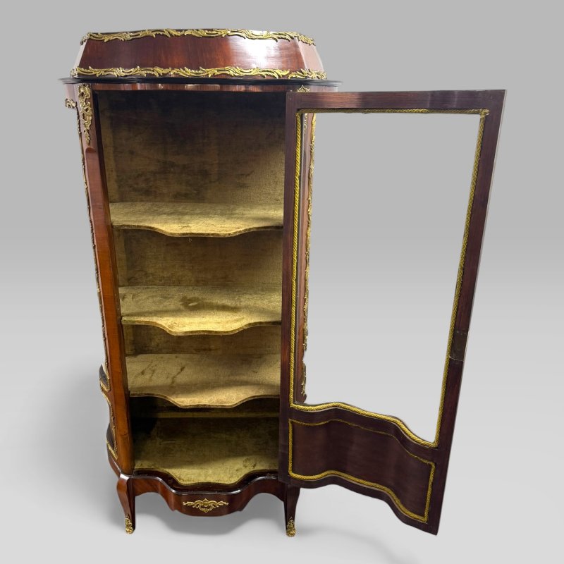 Antique French Louis XV Style Kingwood & Marquetry Vitrine Cabinet - Image 7