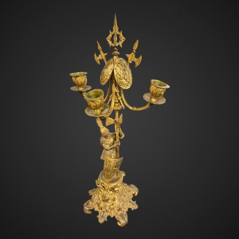 Antique Bronze-Gilt Knight Candelabra Pair, Late 19th Century Film Props - Image 4