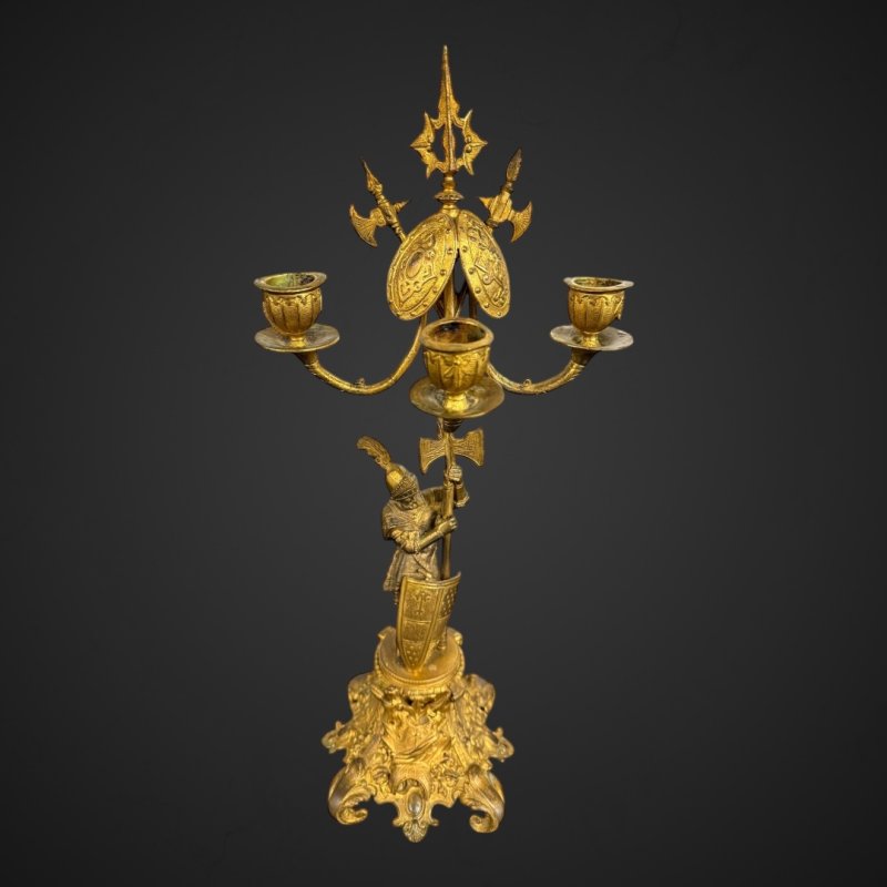 Antique Bronze-Gilt Knight Candelabra Pair, Late 19th Century Film Props - Image 5