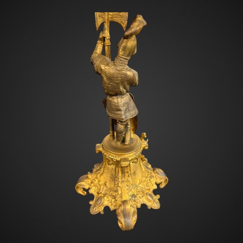 Antique Bronze-Gilt Knight Candelabra Pair, Late 19th Century Film Props - Image 8