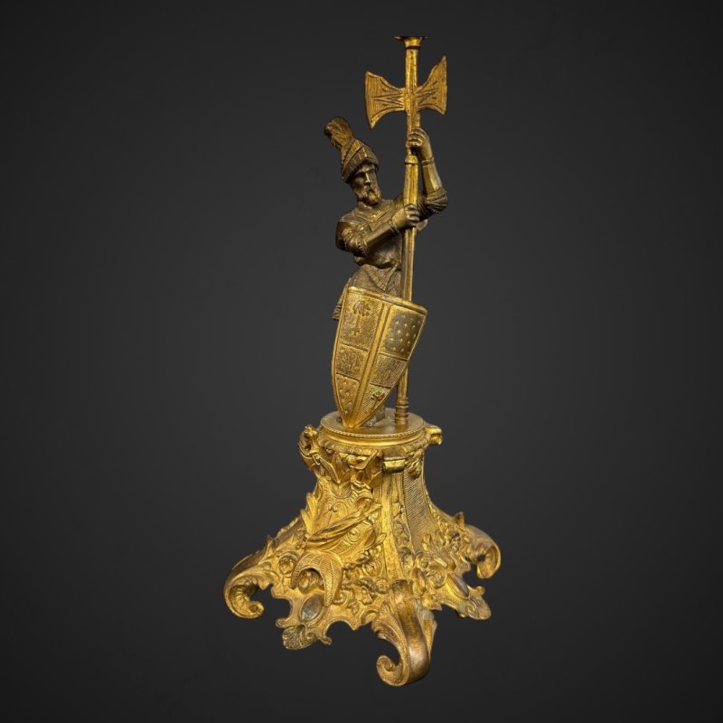 Antique Bronze-Gilt Knight Candelabra Pair, Late 19th Century Film Props - Image 7