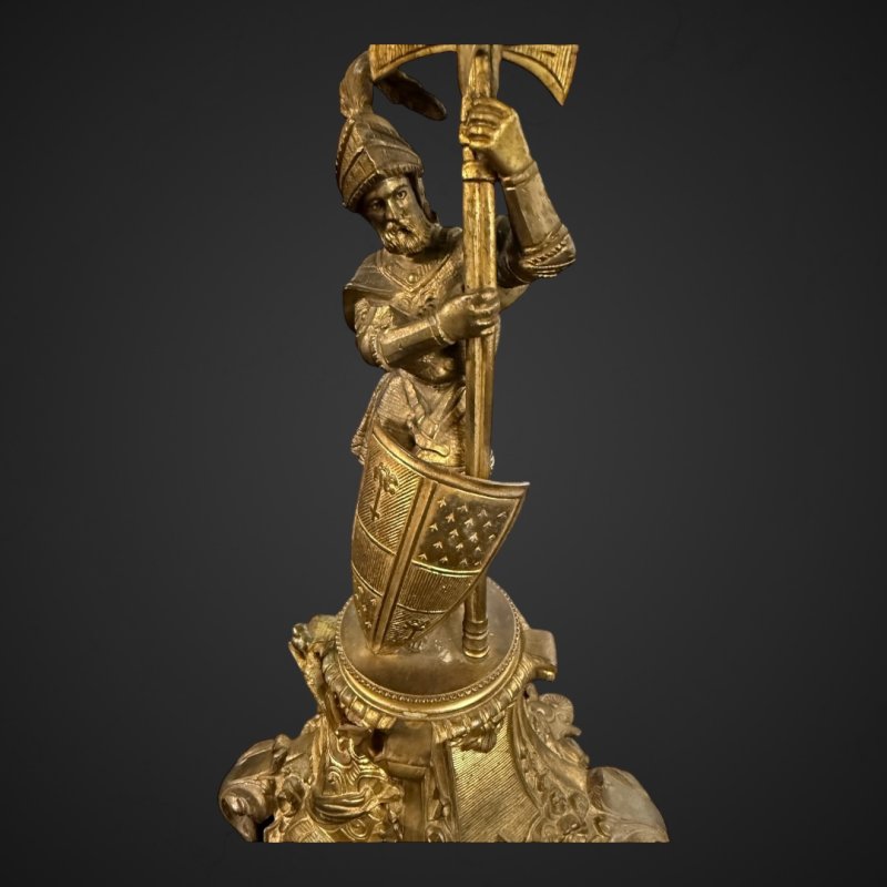 Antique Bronze-Gilt Knight Candelabra Pair, Late 19th Century Film Props - Image 9