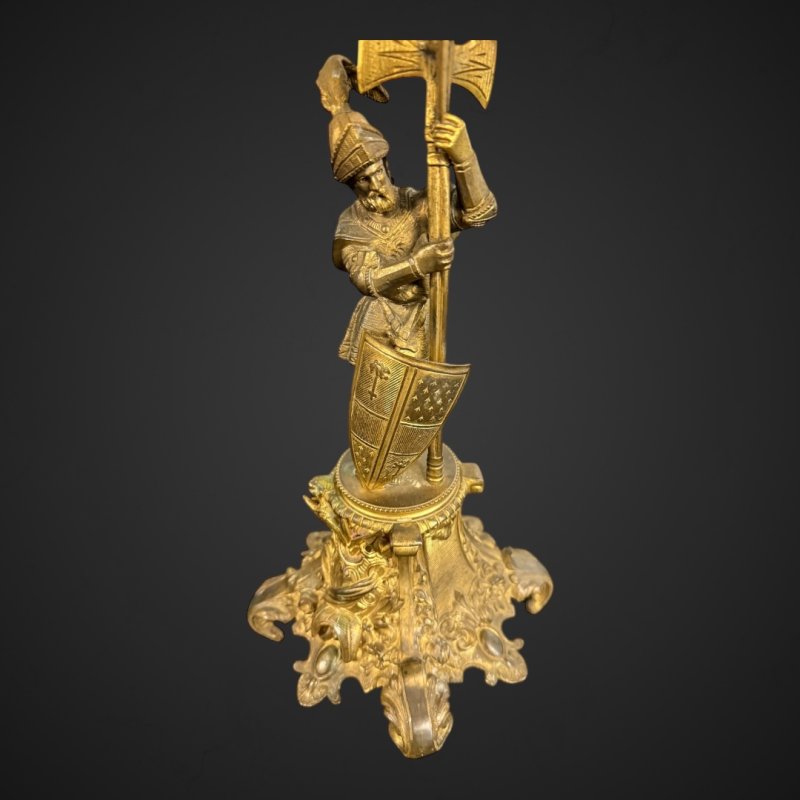 Antique Bronze-Gilt Knight Candelabra Pair, Late 19th Century Film Props - Image 10