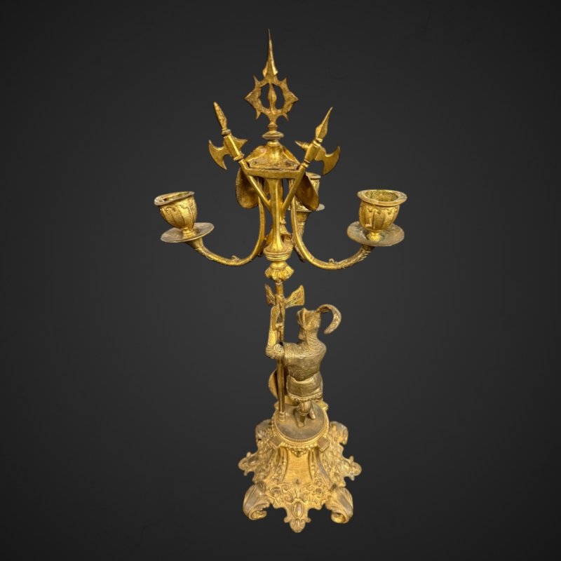 Antique Bronze-Gilt Knight Candelabra Pair, Late 19th Century Film Props - Image 11