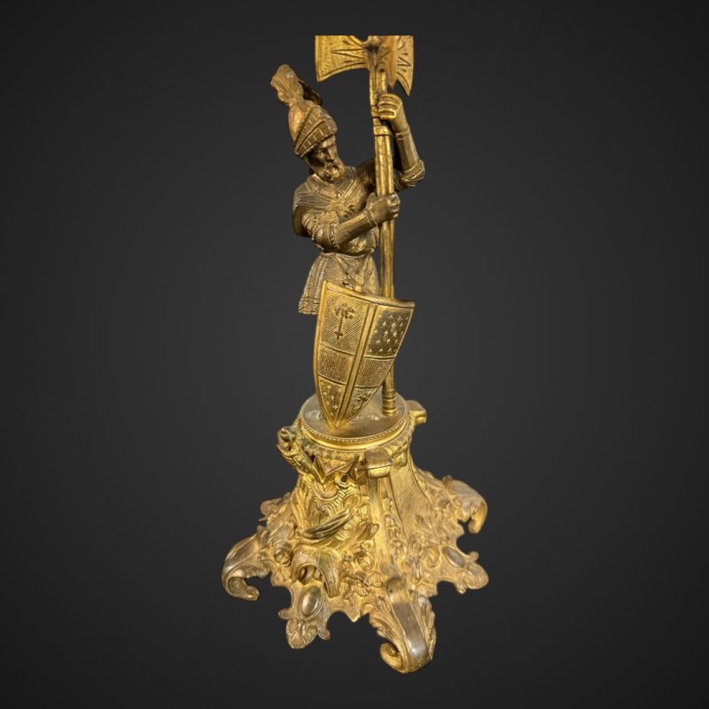Antique Bronze-Gilt Knight Candelabra Pair, Late 19th Century Film Props - Image 12