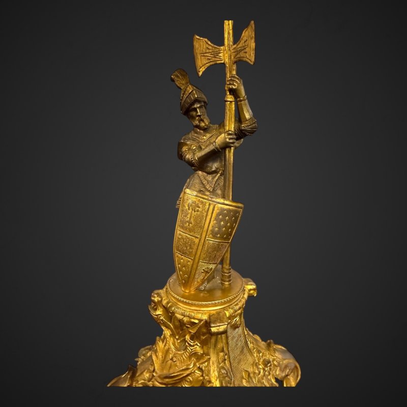 Antique Bronze-Gilt Knight Candelabra Pair, Late 19th Century Film Props - Image 14