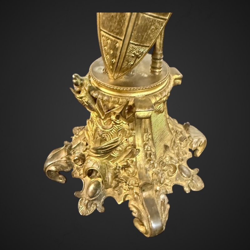 Antique Bronze-Gilt Knight Candelabra Pair, Late 19th Century Film Props - Image 15