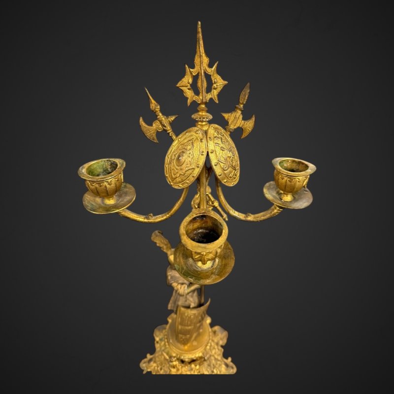 Antique Bronze-Gilt Knight Candelabra Pair, Late 19th Century Film Props - Image 19
