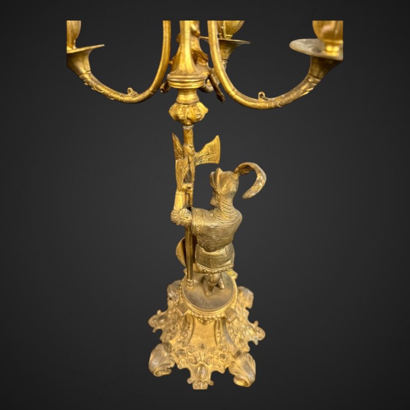 Antique Bronze-Gilt Knight Candelabra Pair, Late 19th Century Film Props - Image 21