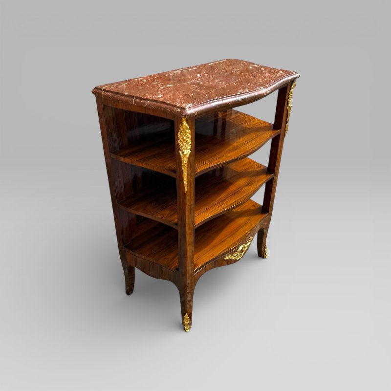Antique French Rosewood & Marble Brass Ormolu Side Cabinet with Book Shelves - Image 3