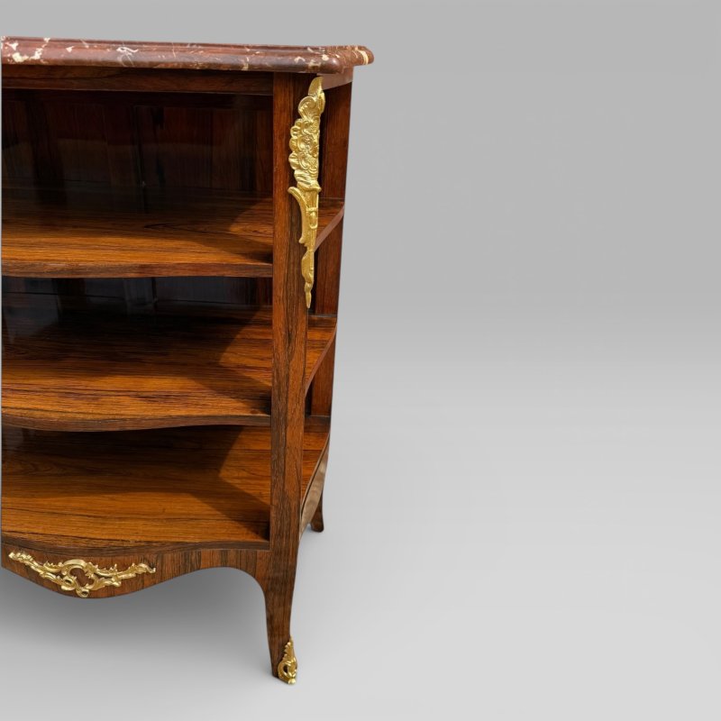 Antique French Rosewood & Marble Brass Ormolu Side Cabinet with Book Shelves - Image 4