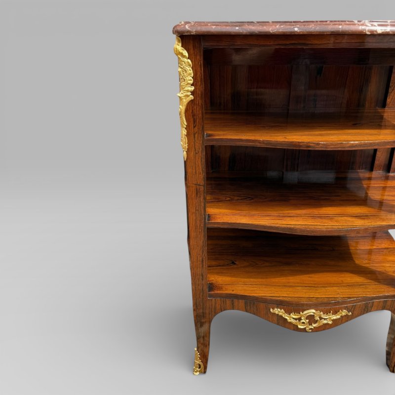Antique French Rosewood & Marble Brass Ormolu Side Cabinet with Book Shelves - Image 5