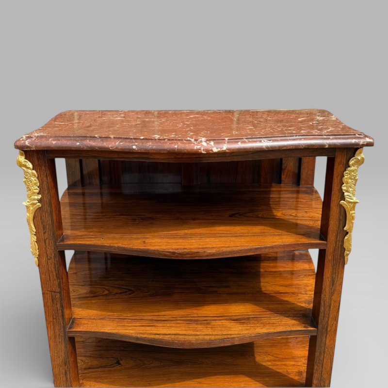 Antique French Rosewood & Marble Brass Ormolu Side Cabinet with Book Shelves - Image 6