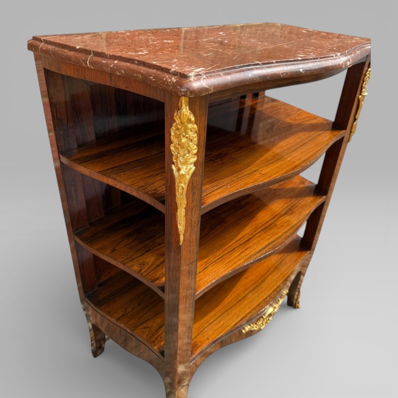 Antique French Rosewood & Marble Brass Ormolu Side Cabinet with Book Shelves - Image 7