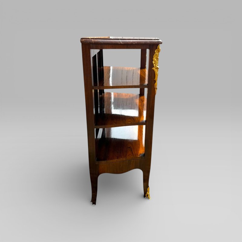 Antique French Rosewood & Marble Brass Ormolu Side Cabinet with Book Shelves - Image 8