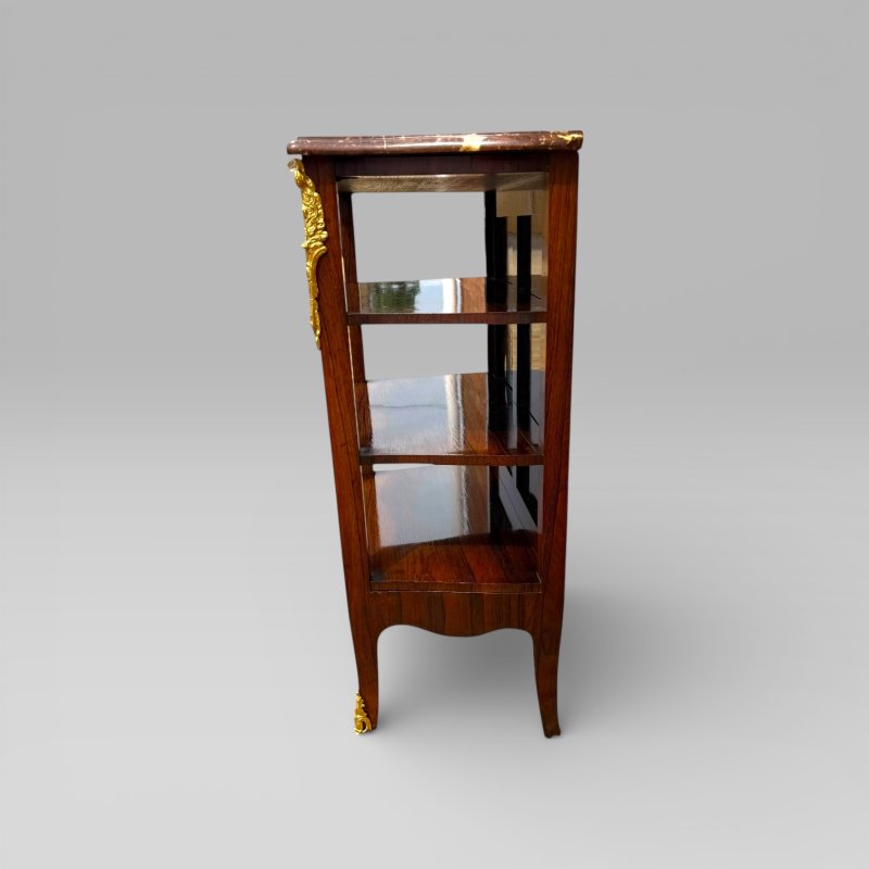 Antique French Rosewood & Marble Brass Ormolu Side Cabinet with Book Shelves - Image 9