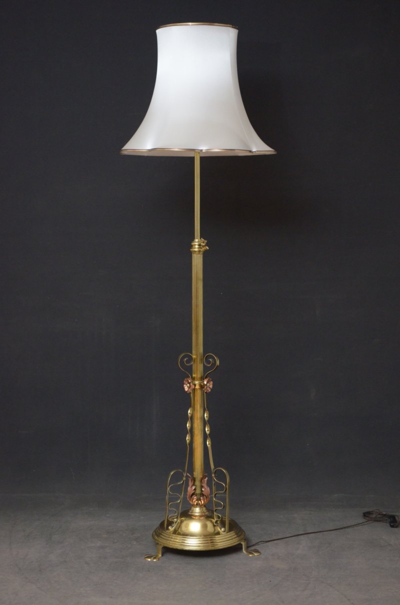 Art Nouveau Brass Floor Standard Lamp Height Adjustable - Image 9