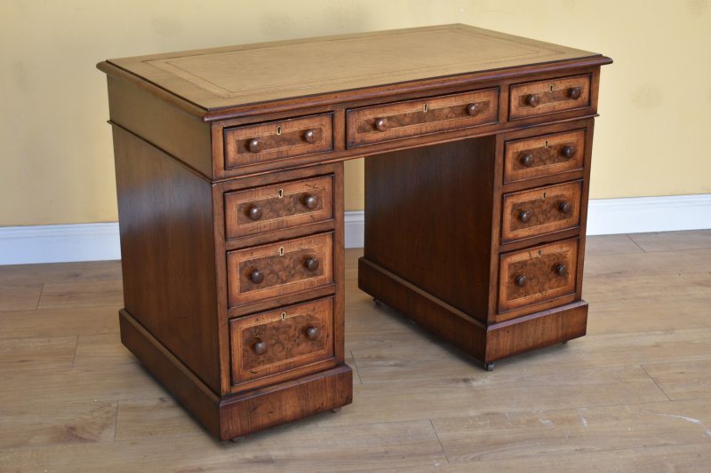 19th Century Victorian Burr Walnut Pedestal Desk