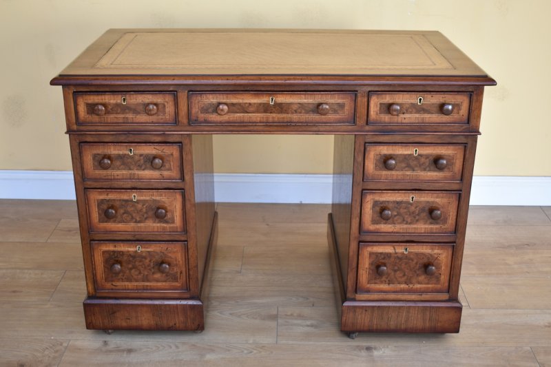 19th Century Victorian Burr Walnut Pedestal Desk - Image 2
