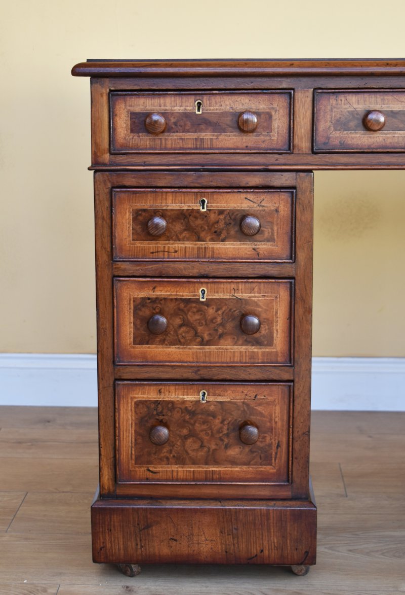 19th Century Victorian Burr Walnut Pedestal Desk - Image 3