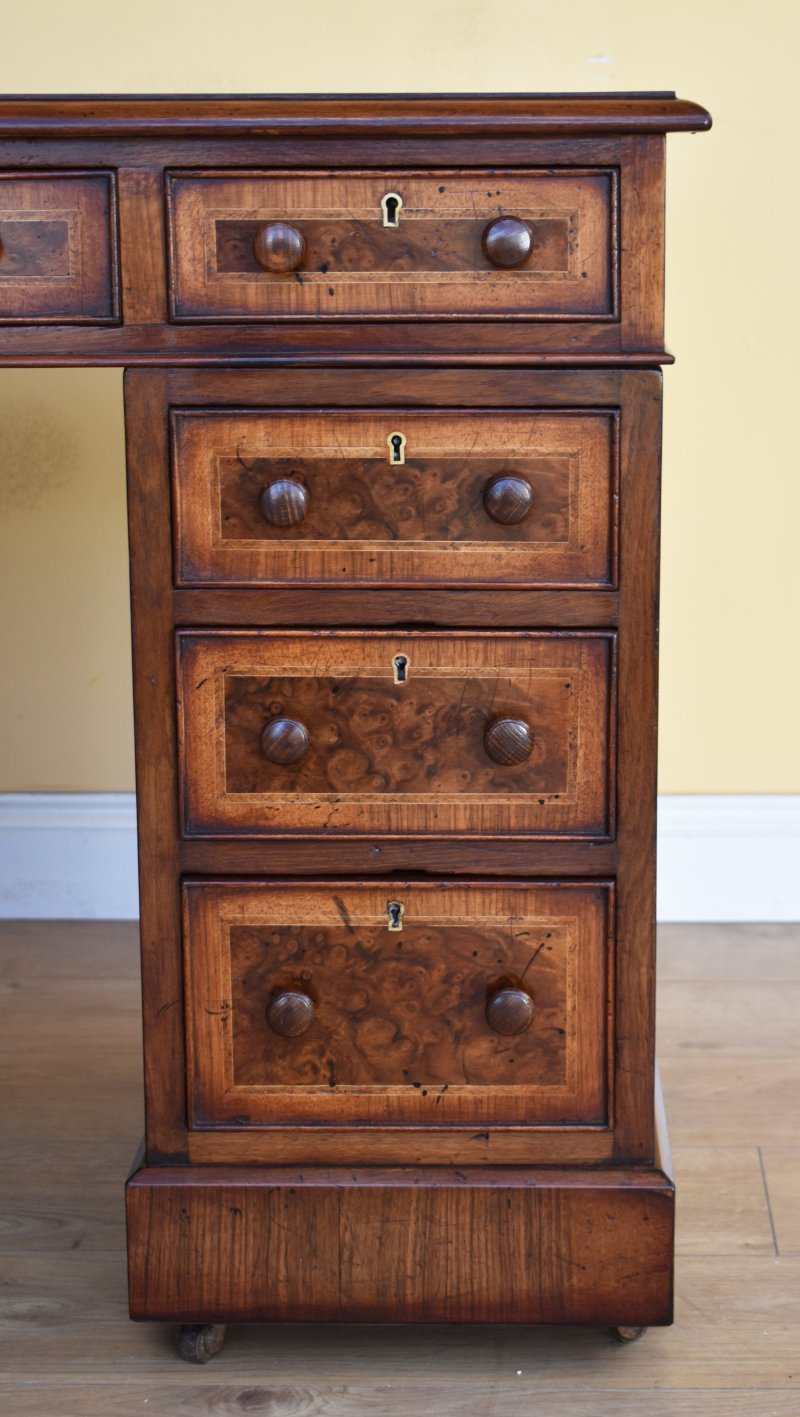 19th Century Victorian Burr Walnut Pedestal Desk - Image 5