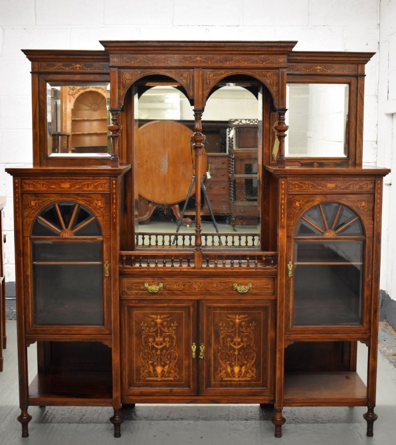 Victorian Rosewood And Marquetry Display Cabinet