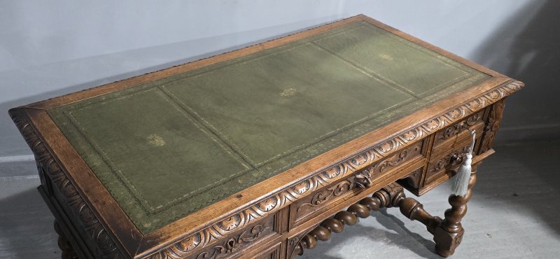 Super Carved Oak Desk - Image 13