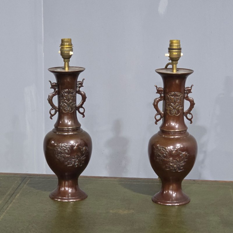 Pair Japanese Bronze Table Lamps