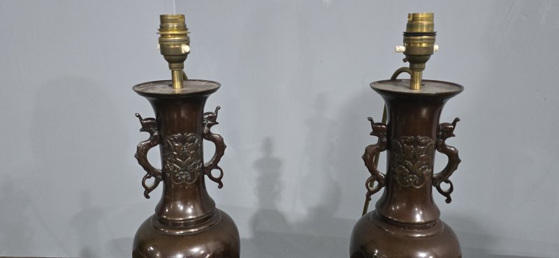 Pair Japanese Bronze Table Lamps - Image 4