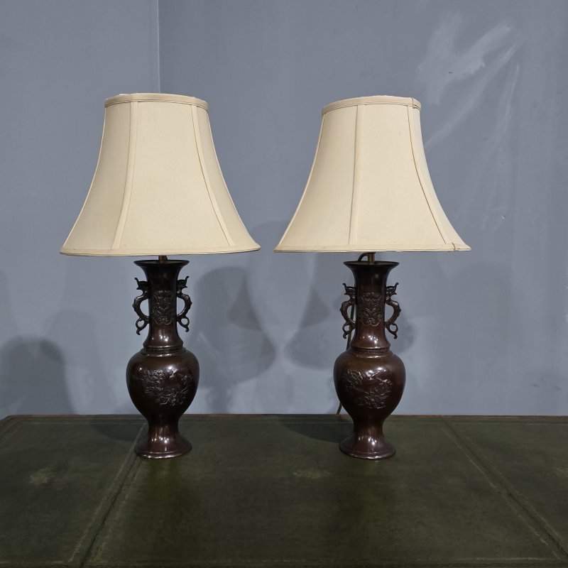 Pair Japanese Bronze Table Lamps - Image 5
