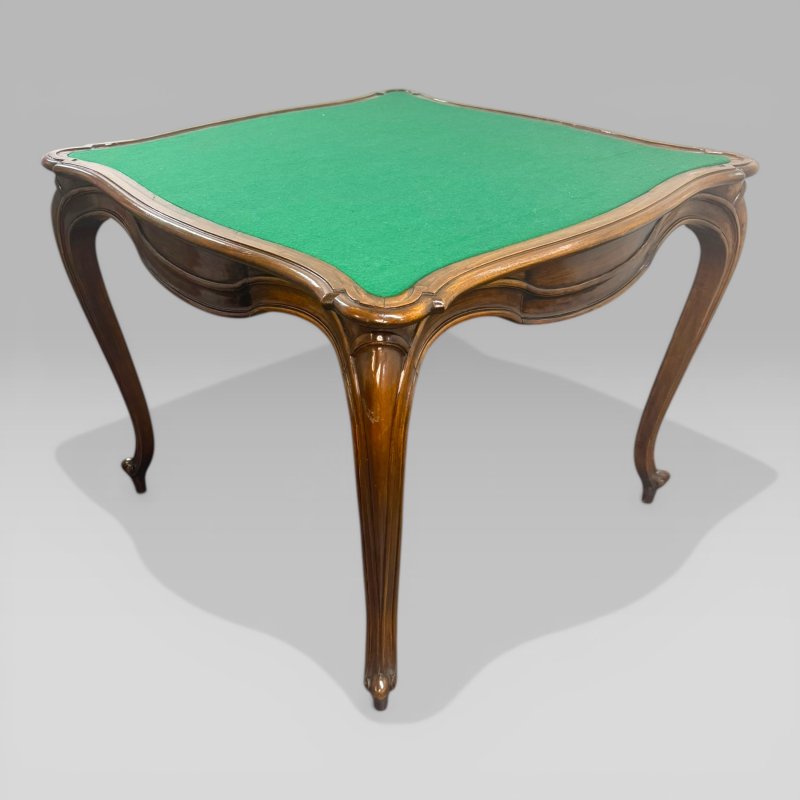 Antique French Walnut Fixed Card Centre Table Cabriole Legs 4 Drawers