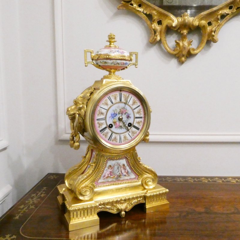 French Louis XV Style Gilt Bronze & Porcelain Mantel Clock by Jean-Baptiste Delettrez - Image 2