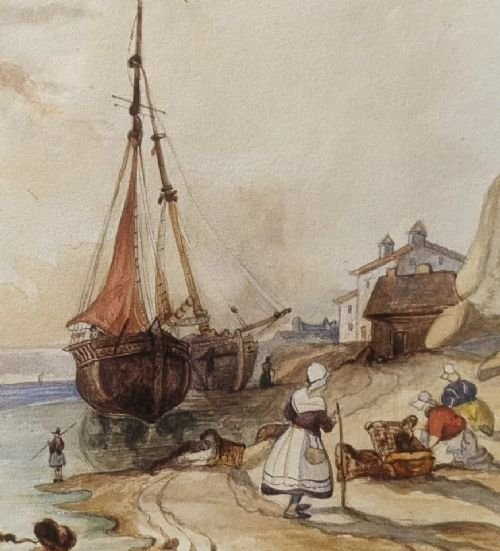 Antique Watercolour Painting In Hand Enamelled Polychrome Frame - Image 3