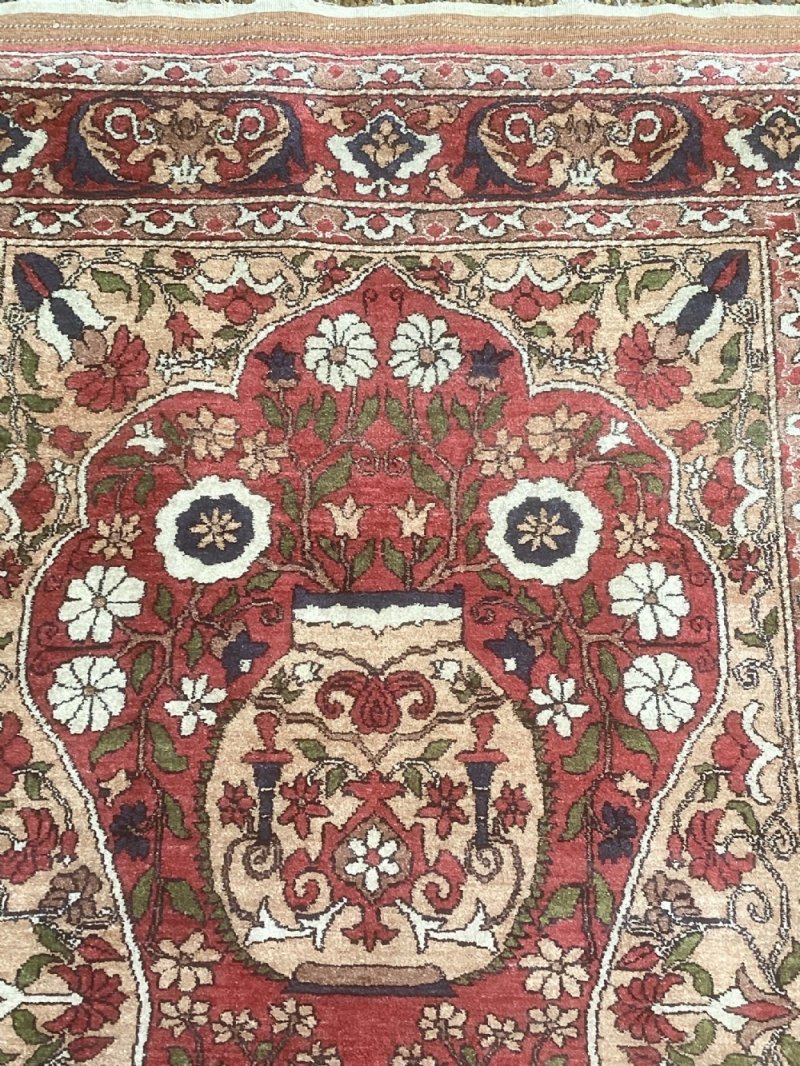 Fine Antique Turkman Silk Prayer Rug / Carpet - Image 4