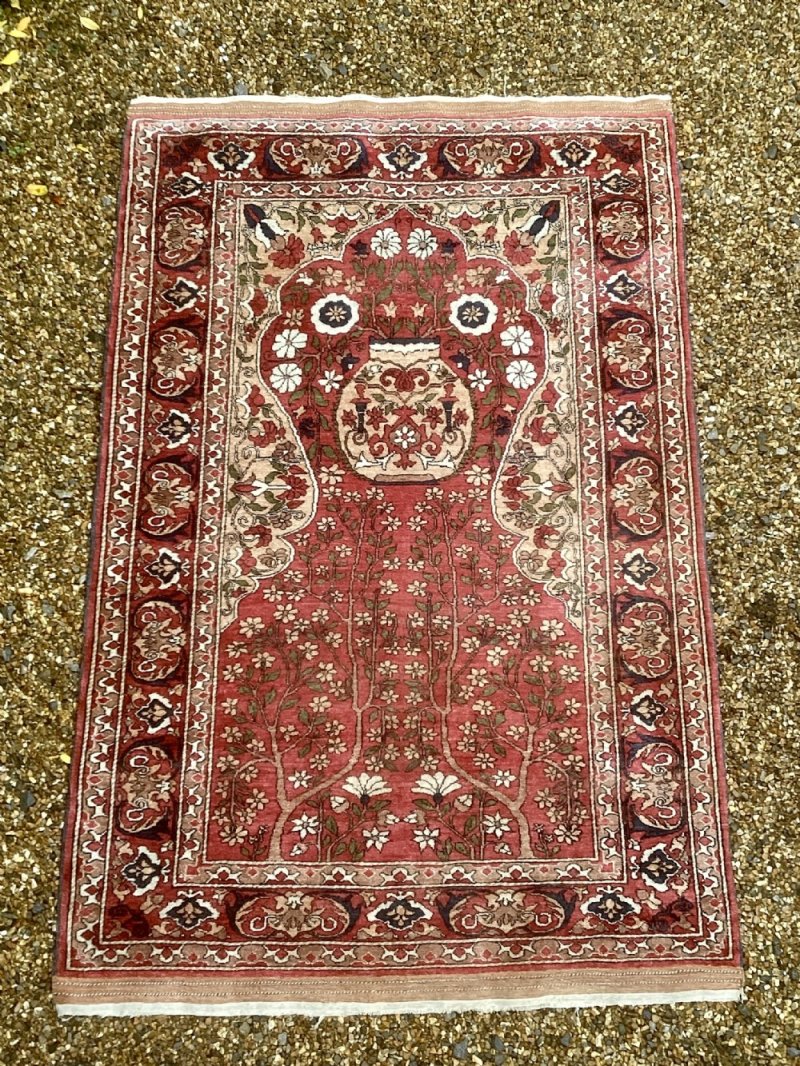 Fine Antique Turkman Silk Prayer Rug / Carpet - Image 6