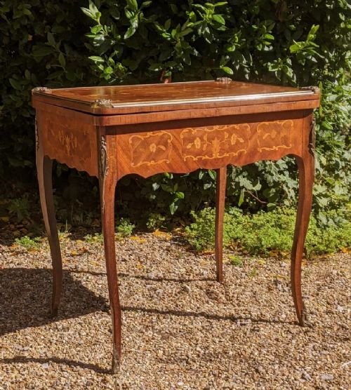 Antique French Walnut Parquetry Card Table 19th Century