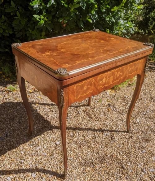 Antique French Walnut Parquetry Card Table 19th Century - Image 2
