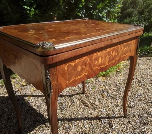 Antique French Walnut Parquetry Card Table 19th Century - Image 3