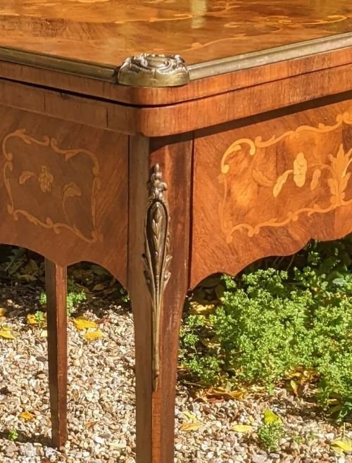 Antique French Walnut Parquetry Card Table 19th Century - Image 4