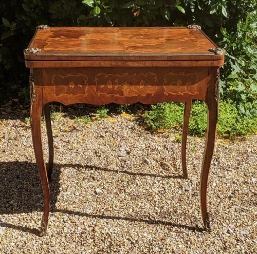 Antique French Walnut Parquetry Card Table 19th Century - Image 5