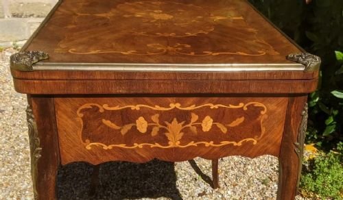 Antique French Walnut Parquetry Card Table 19th Century - Image 8