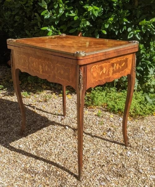 Antique French Walnut Parquetry Card Table 19th Century - Image 7