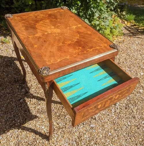 Antique French Walnut Parquetry Card Table 19th Century - Image 10