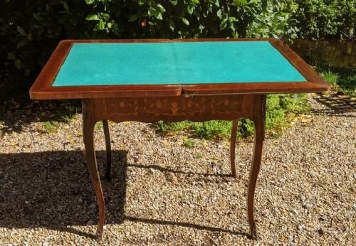 Antique French Walnut Parquetry Card Table 19th Century - Image 9