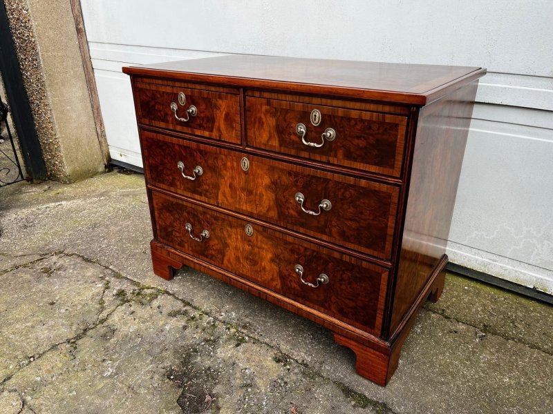 A Small 19th Century Burr Walnut Veneered Chest Of Drawers